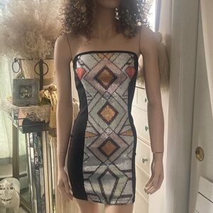 Geometric Patterned Black Dress